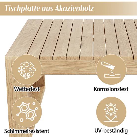 Salon de jardin bois acacia massif terrasse extérieur ensemble 5 pièces 6 places crème - ComfortXL Outdoor Living - Image 5