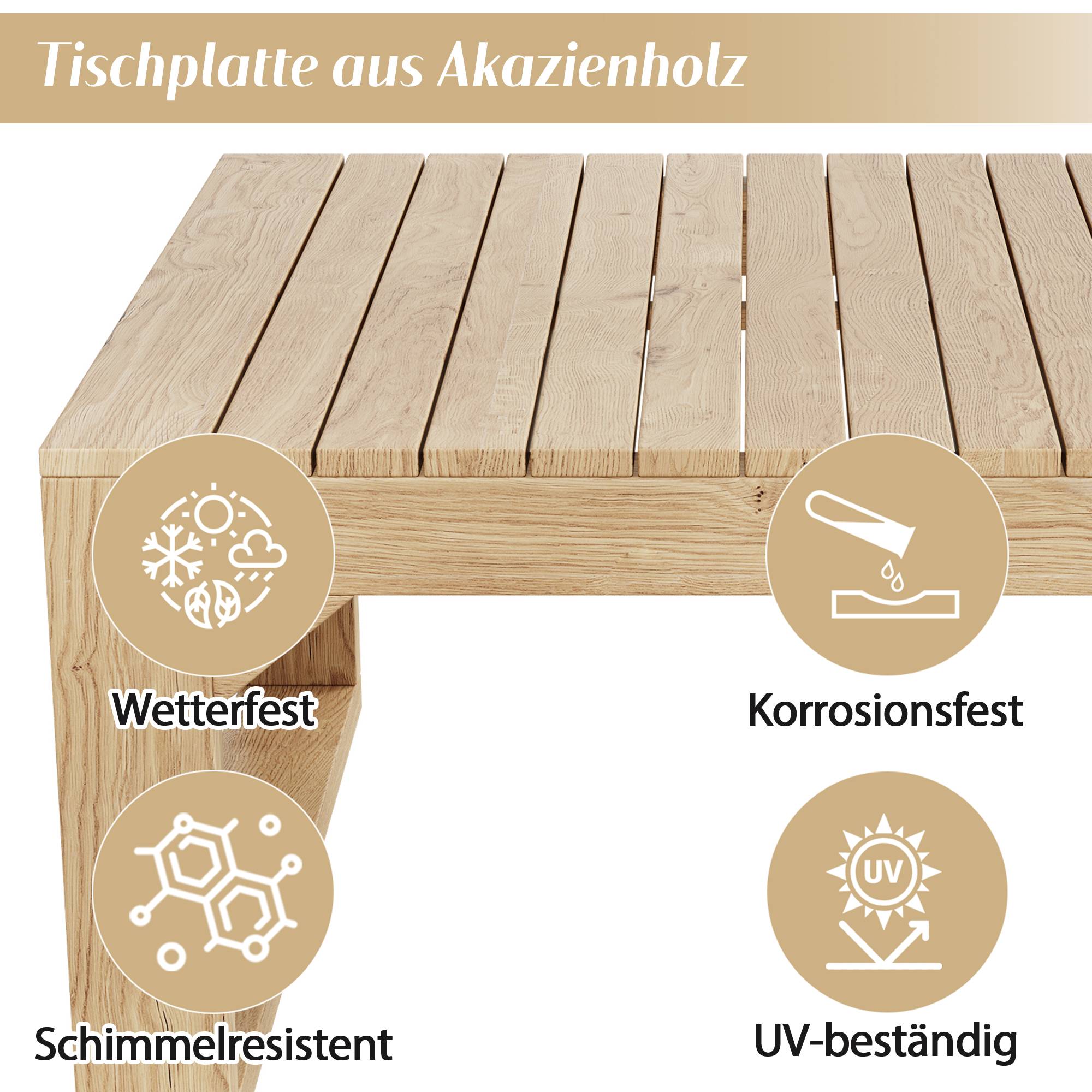 Salon de jardin bois acacia massif terrasse extérieur ensemble 5 pièces 6 places crème - ComfortXL Outdoor Living - Image 5