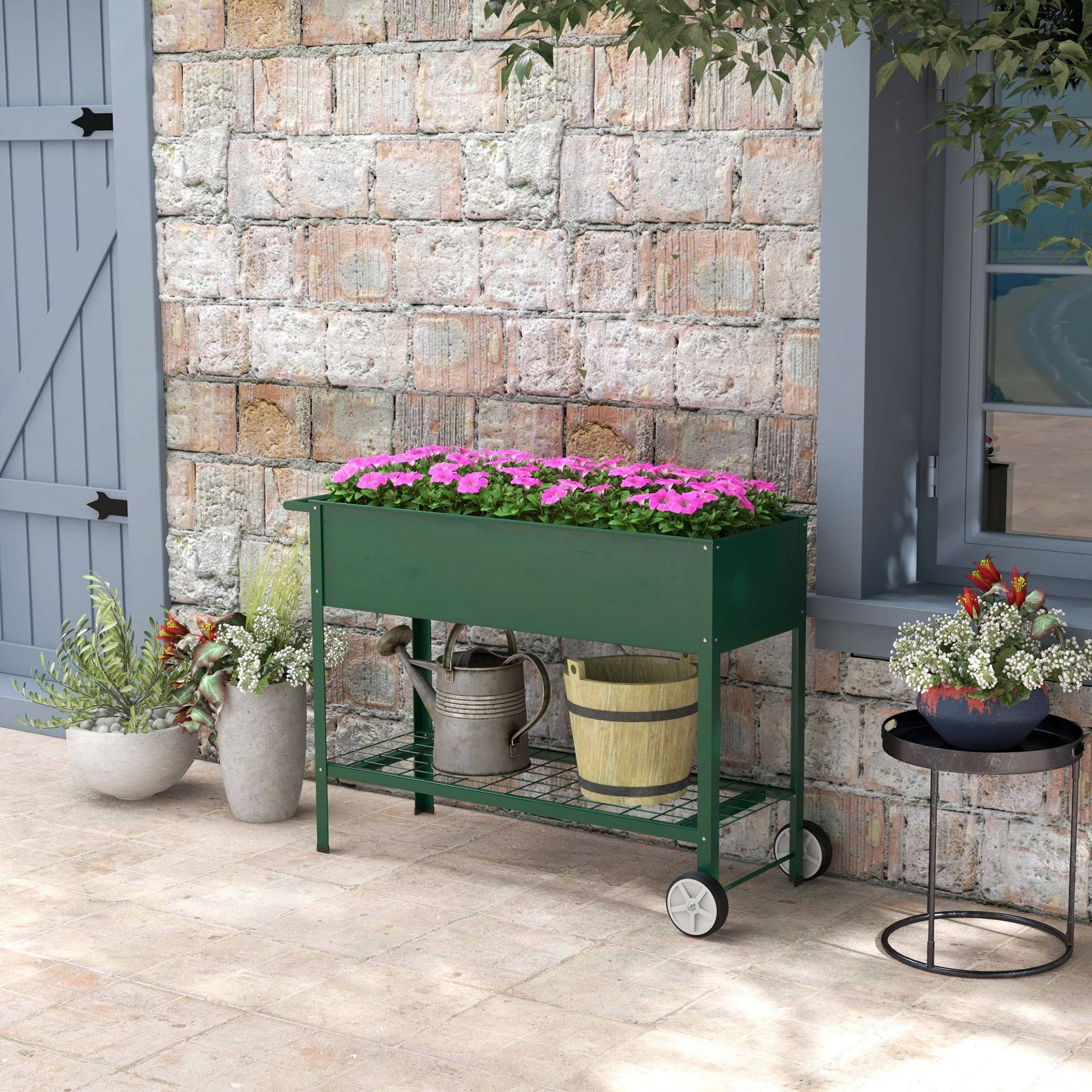 Carré potager sur pieds métal vert 109 x 44 x 80 cm - PANGIVO - Image 4