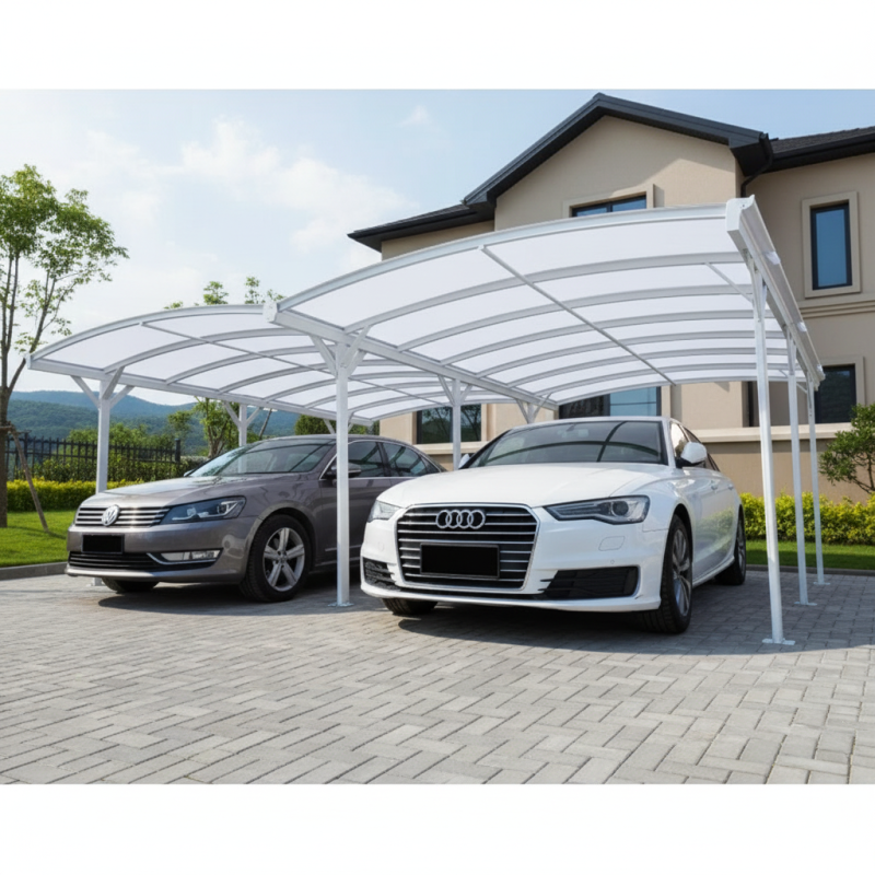 Carport double 30,30 m² aluminium blanc polycarbonate 6mm X-METAL avec kit d'ancrage - Image 1