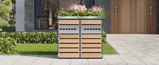 Mülltonnenbox avec bois imitation et compartiments séparéss, 132 x 80 x 124,5 cm - PANGIVO - Image 6