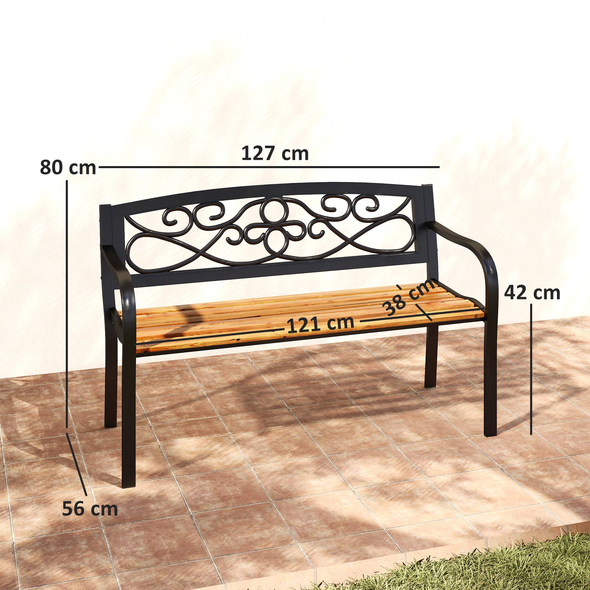 ComfortXL - Banc de jardin métal bois 2 places patio dossier fonte forgée 127x56x80 cm noir bois - ComfortXL Outdoor Living - Image 5