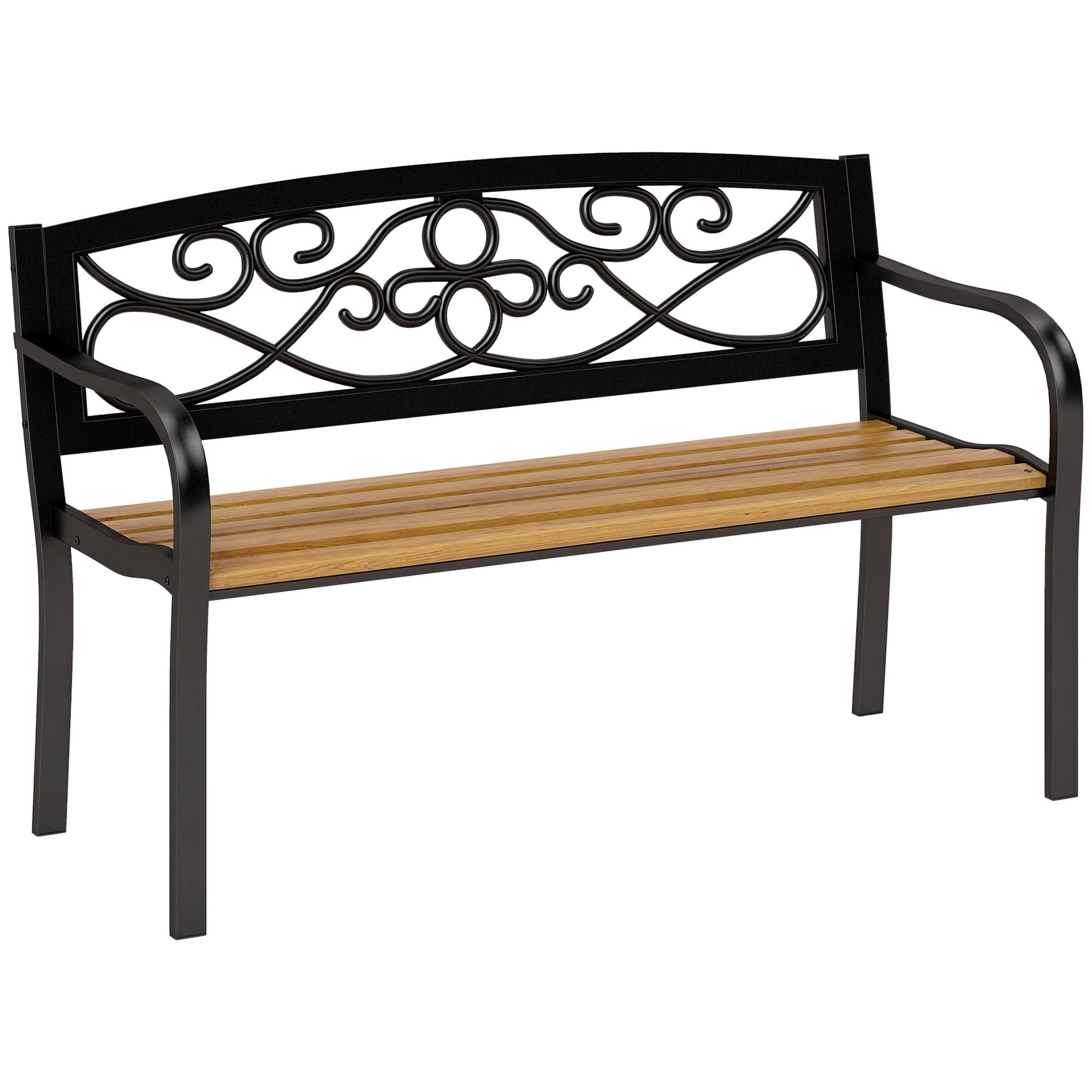 ComfortXL - Banc de jardin métal bois 2 places patio dossier fonte forgée 127x56x80 cm noir bois - ComfortXL Outdoor Living - Image 1