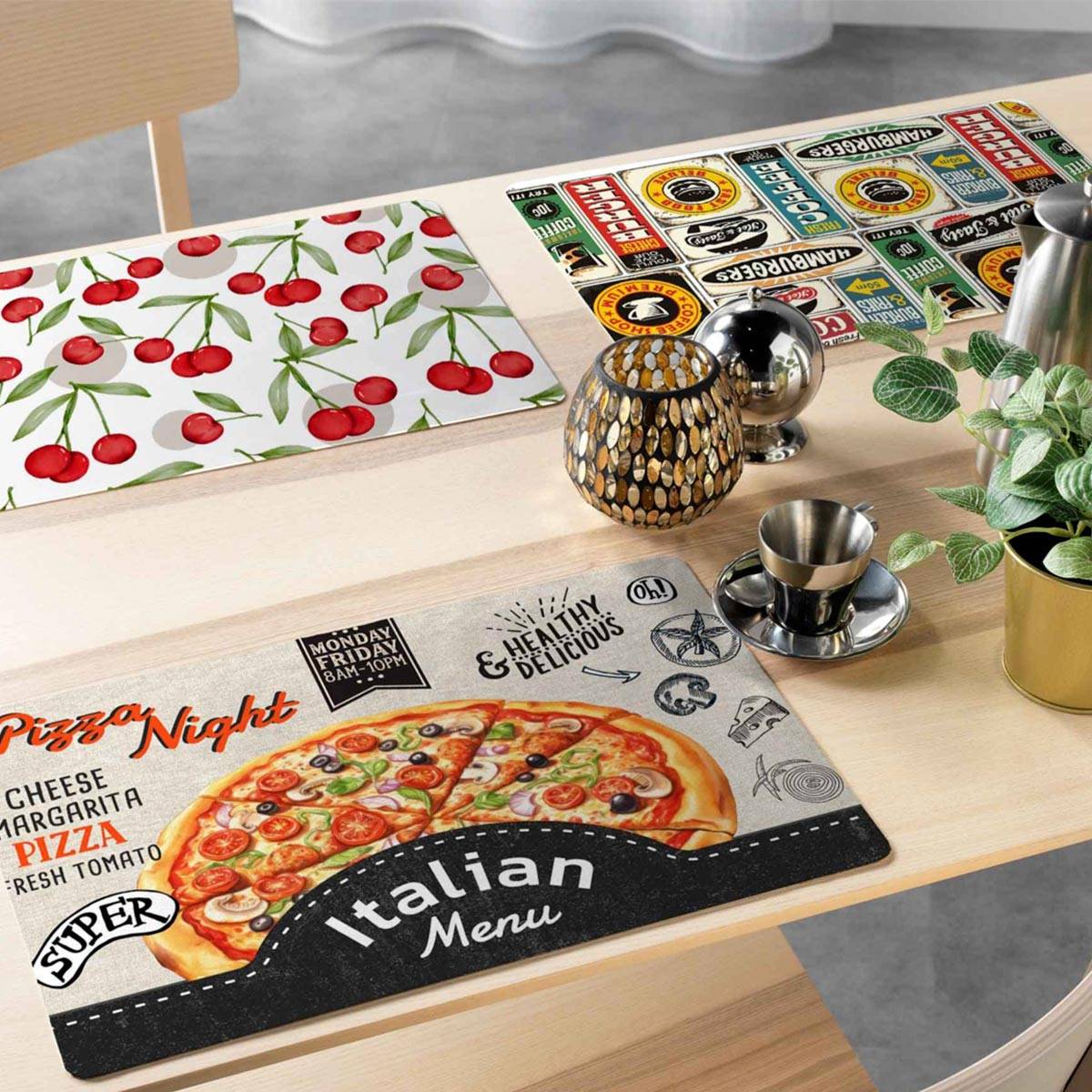 Paris Prix - Set de Table Imprimé "Cerisette" 28x44cm Rubis - Image 2