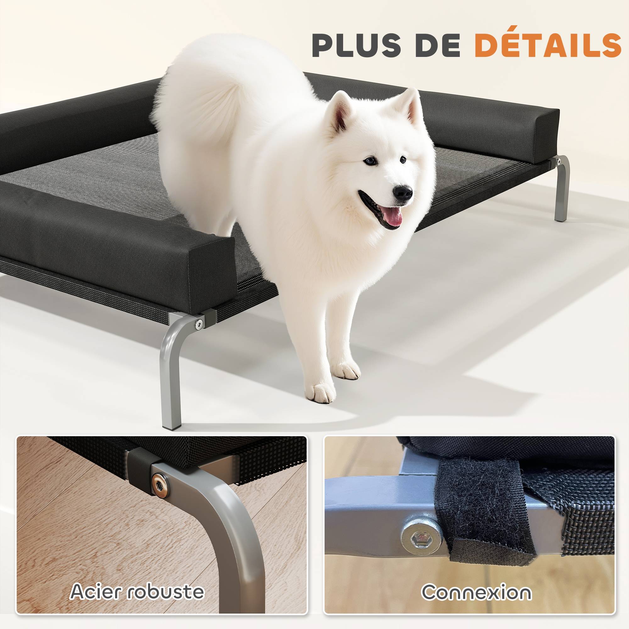 Lit surélevé chien toile Oxford intérieur extérieur rafraîchissant 130x90x30cm noir - ComfortXL Outdoor Living - Image 10