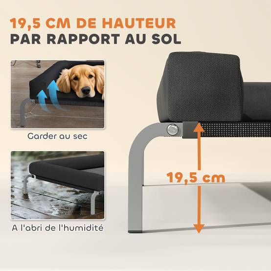 Lit surélevé chien toile Oxford intérieur extérieur rafraîchissant 130x90x30cm noir - ComfortXL Outdoor Living - Image 6