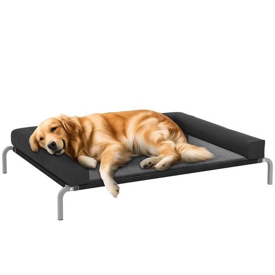 Lit surélevé chien toile Oxford intérieur extérieur rafraîchissant 130x90x30cm noir - ComfortXL Outdoor Living - Image 1