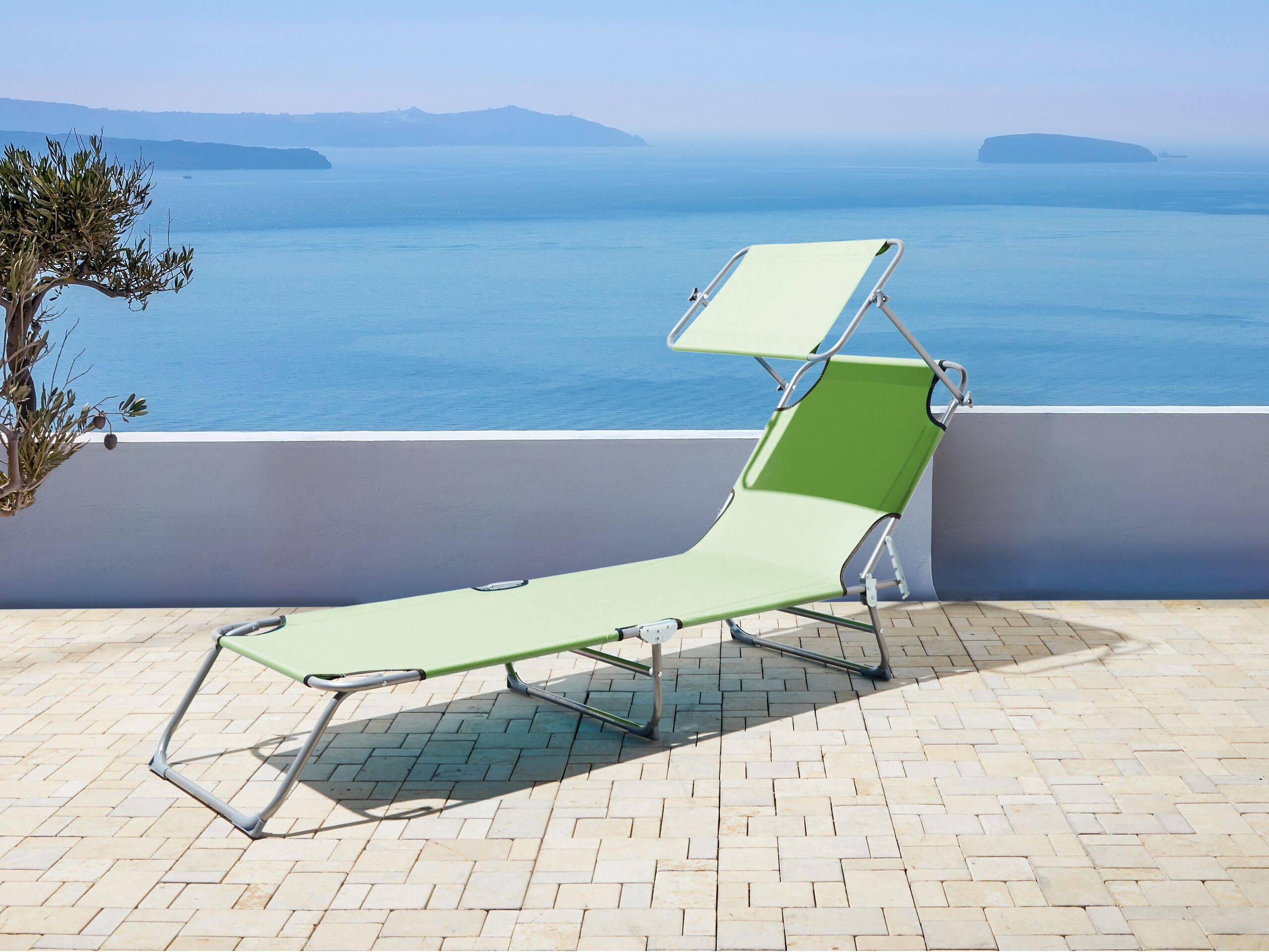 Beliani - Transat de Jardin Bain de Soleil Pliant en Tissu Polyester Vert Clair et Acier avec Pare Soleil Pratique Idéal pour Terrasse ou Balcon Beliani - Image 2