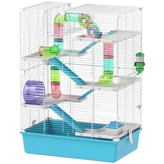Cage hamster 6 niveaux en métal pour petits rongeurs avec tunnels et roue 58x36x81cm bleu - ComfortXL Outdoor Living - Image 2