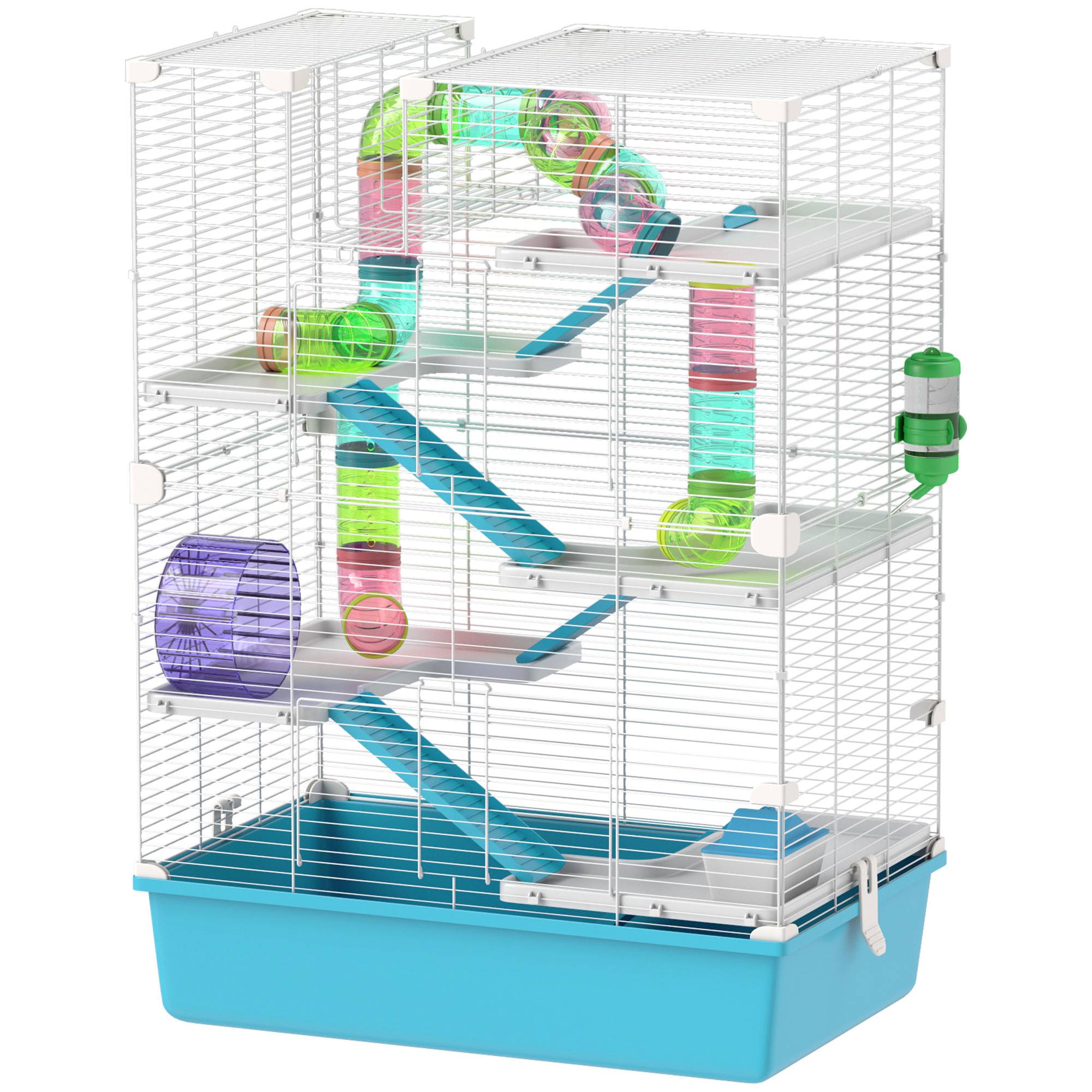 Cage hamster 6 niveaux en métal pour petits rongeurs avec tunnels et roue 58x36x81cm bleu - ComfortXL Outdoor Living - Image 2