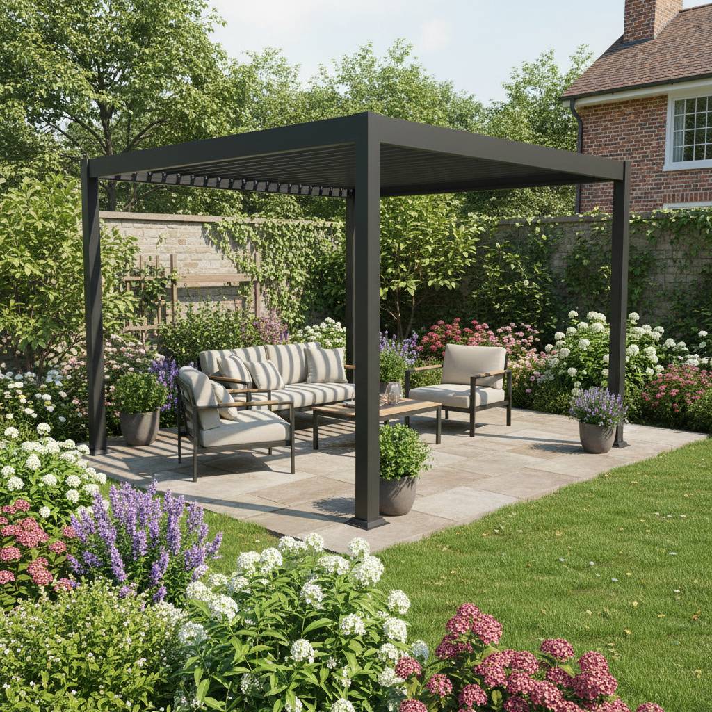 Pergola bioclimatique 3x3m Zeus anthracite - Gecko Jardin - Image 1
