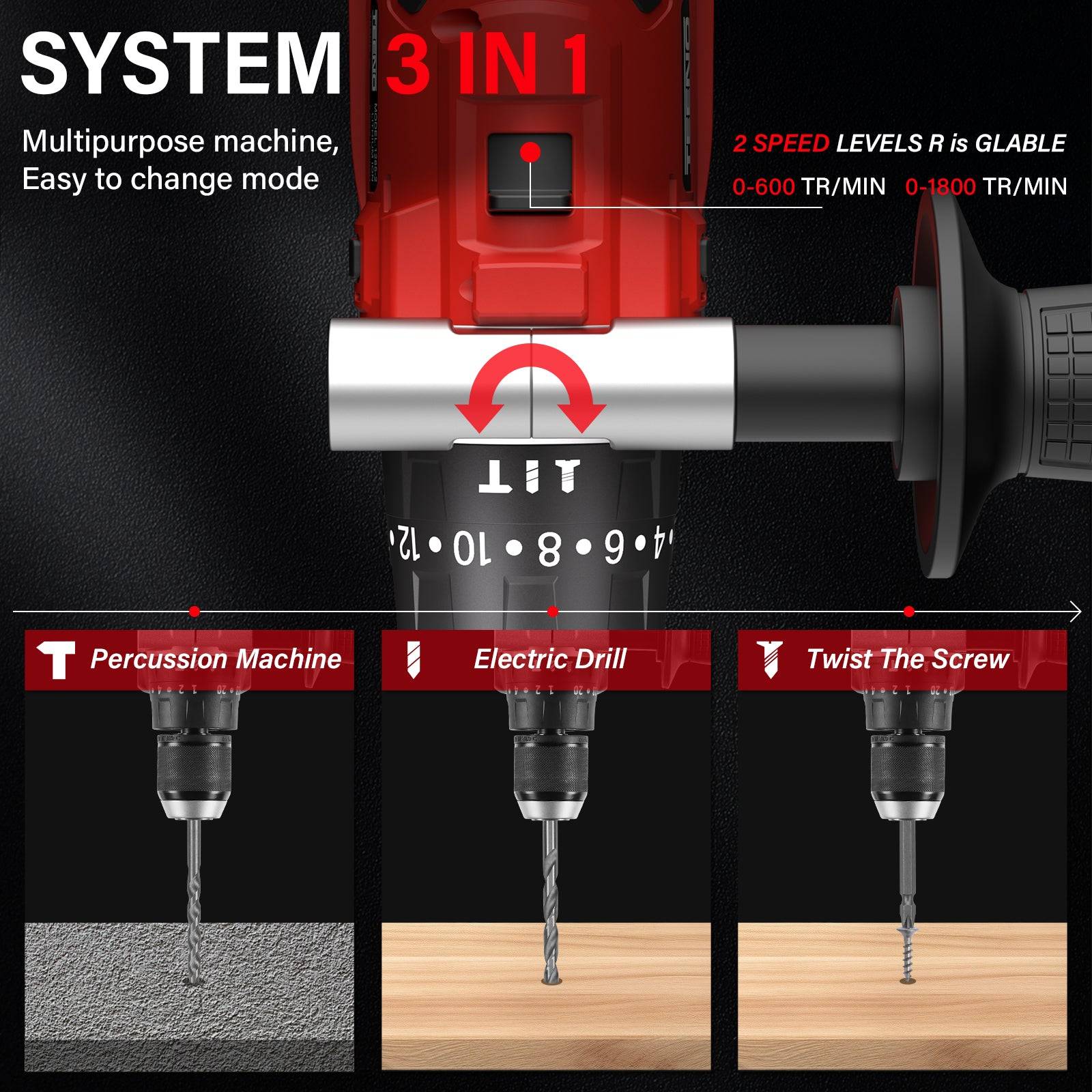 Teeno - Perceuse-visseuse sans fil sans balais 21 V, compatible avec les batteries Makita 2 x 4,0 Ah, couple max. 130 Nm, 20 + 3 réglages de couple, mandrin - Image 5