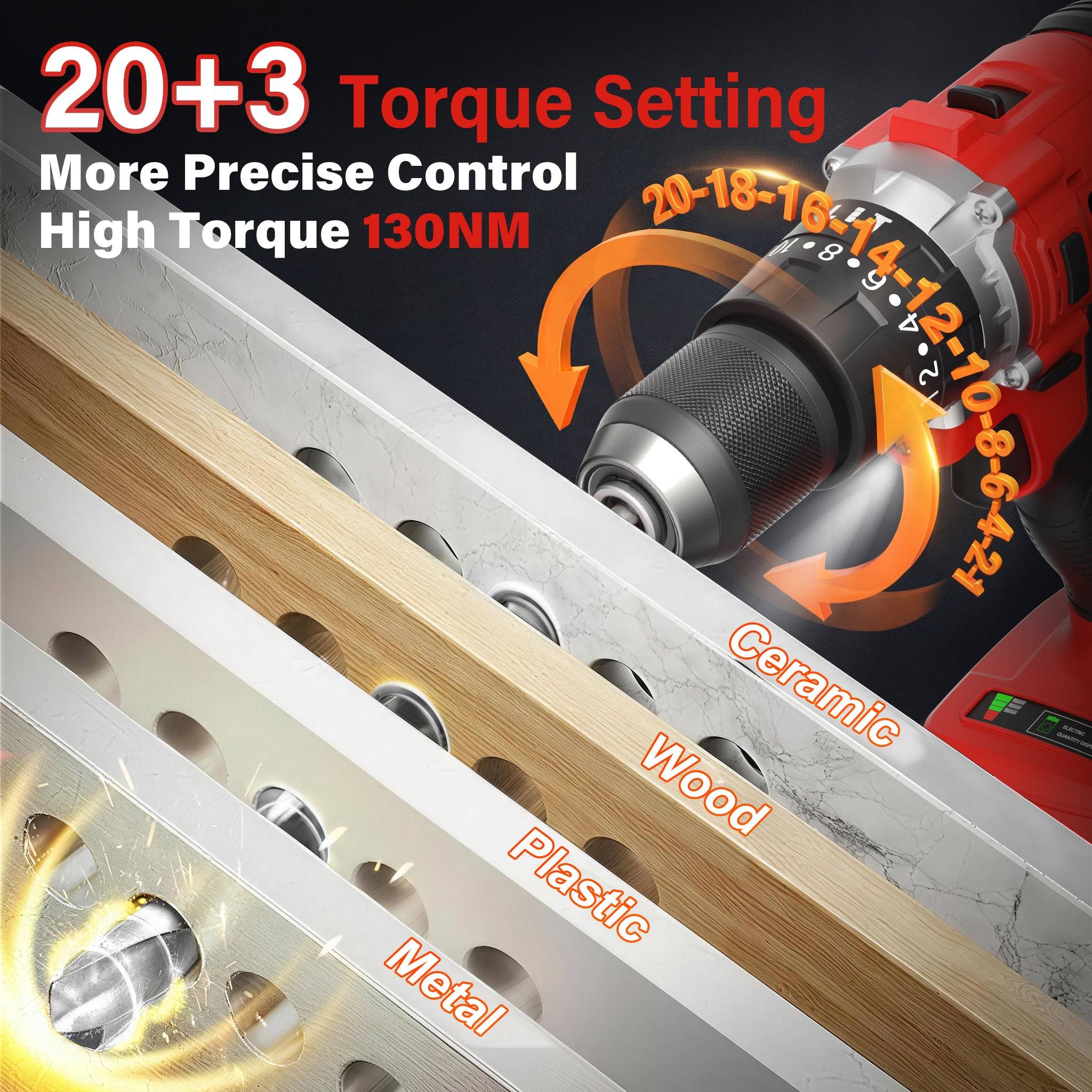 Teeno - Perceuse-visseuse sans fil sans balais 21 V, compatible avec les batteries Makita 2 x 4,0 Ah, couple max. 130 Nm, 20 + 3 réglages de couple, mandrin - Image 2