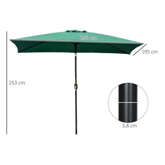 Parasol inclinable rectangulaire en aluminium et polyester vert 294 x 193 x 250 cm - PANGIVO - Image 5