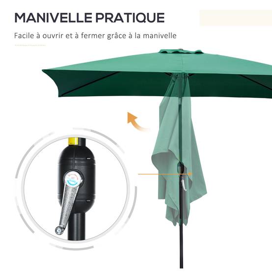 Parasol inclinable rectangulaire en aluminium et polyester vert 294 x 193 x 250 cm - PANGIVO - Image 7