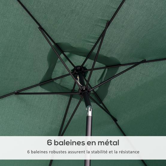 Parasol inclinable rectangulaire en aluminium et polyester vert 294 x 193 x 250 cm - PANGIVO - Image 9
