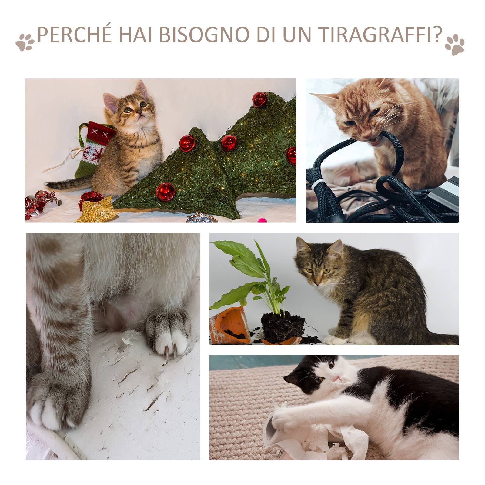 Arbre à chat de 120 cm de hauteur avec niche, plateformes et jouets en sisal, en MDF blanc (71,5 x 49,5 x 120 cm). - Image 6