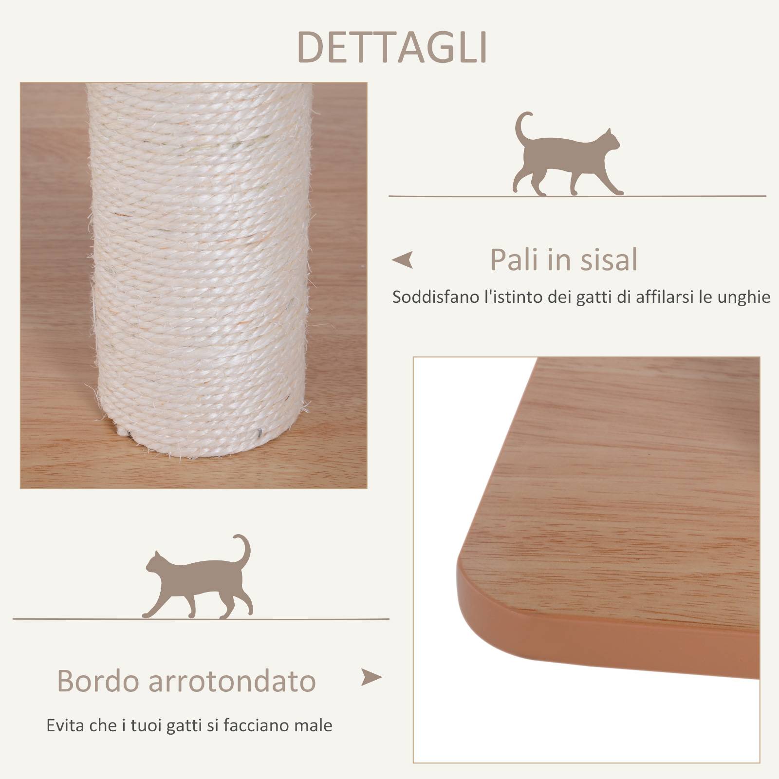 Arbre à chat de 120 cm de hauteur avec niche, plateformes et jouets en sisal, en MDF blanc (71,5 x 49,5 x 120 cm). - Image 9