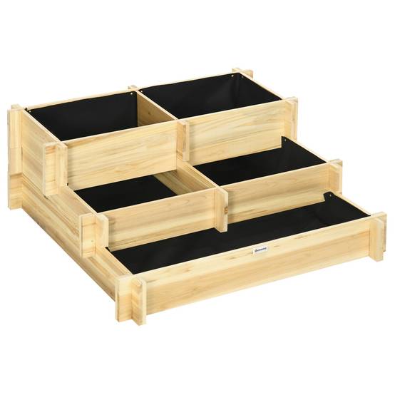 Carré potager 3 niveaux bois sapin jardin 5 compartiments drainage 93x93x35cm naturel - ComfortXL Outdoor Living - Image 2