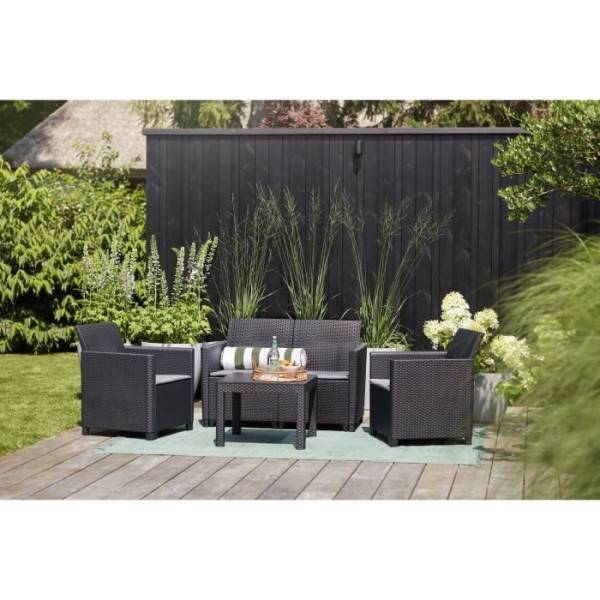 Keter - Salon de jardin en résine imitation rotin tressé - Noir - Avec table basse - KETER - 4 personnes - MARIE - Image 2