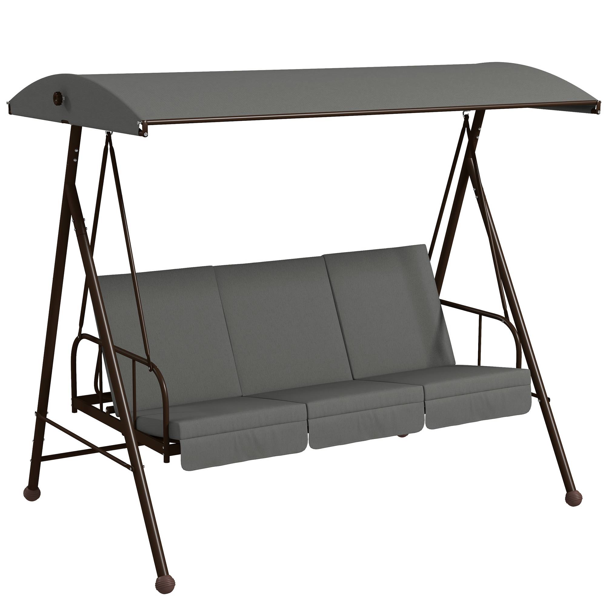 Outsunny - Balancelle de jardin convertible 3 places grand confort 3 coussins toit réglable acier polyester gris - Outsunny - Image 1