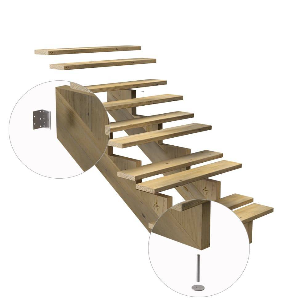 Escalier Bois Exterieur - 5 Marches - Largeur : 80 cm - Marches découpables - Sans Contremarches - Pin du Nord - Image 4