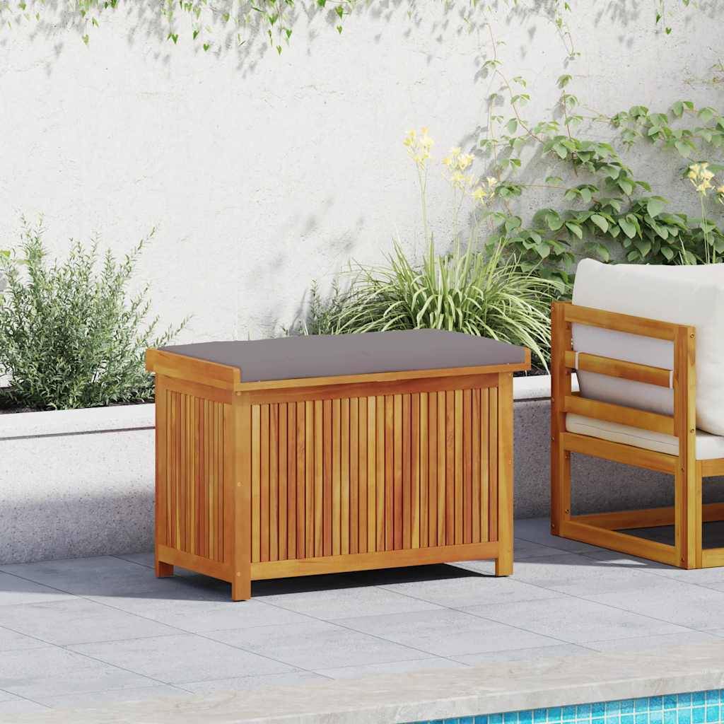 ComfortXL - Banc de Rangement Jardin Bois d'Acacia Massif Étanche avec Coussin Gris pour Terrasse Brun 90x50x60.5 cm – ComfortXL Outdoor Living - Image 3