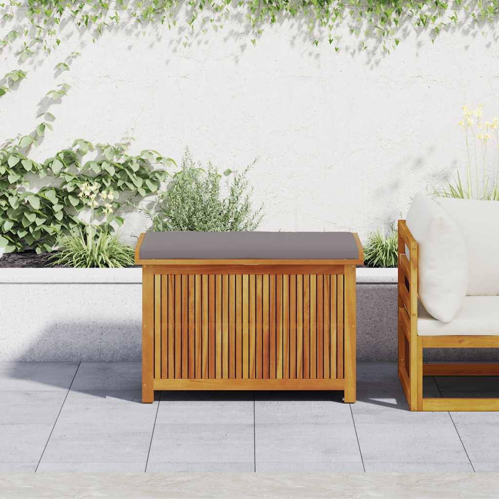 ComfortXL - Banc de Rangement Jardin Bois d'Acacia Massif Étanche avec Coussin Gris pour Terrasse Brun 90x50x60.5 cm – ComfortXL Outdoor Living - Image 1