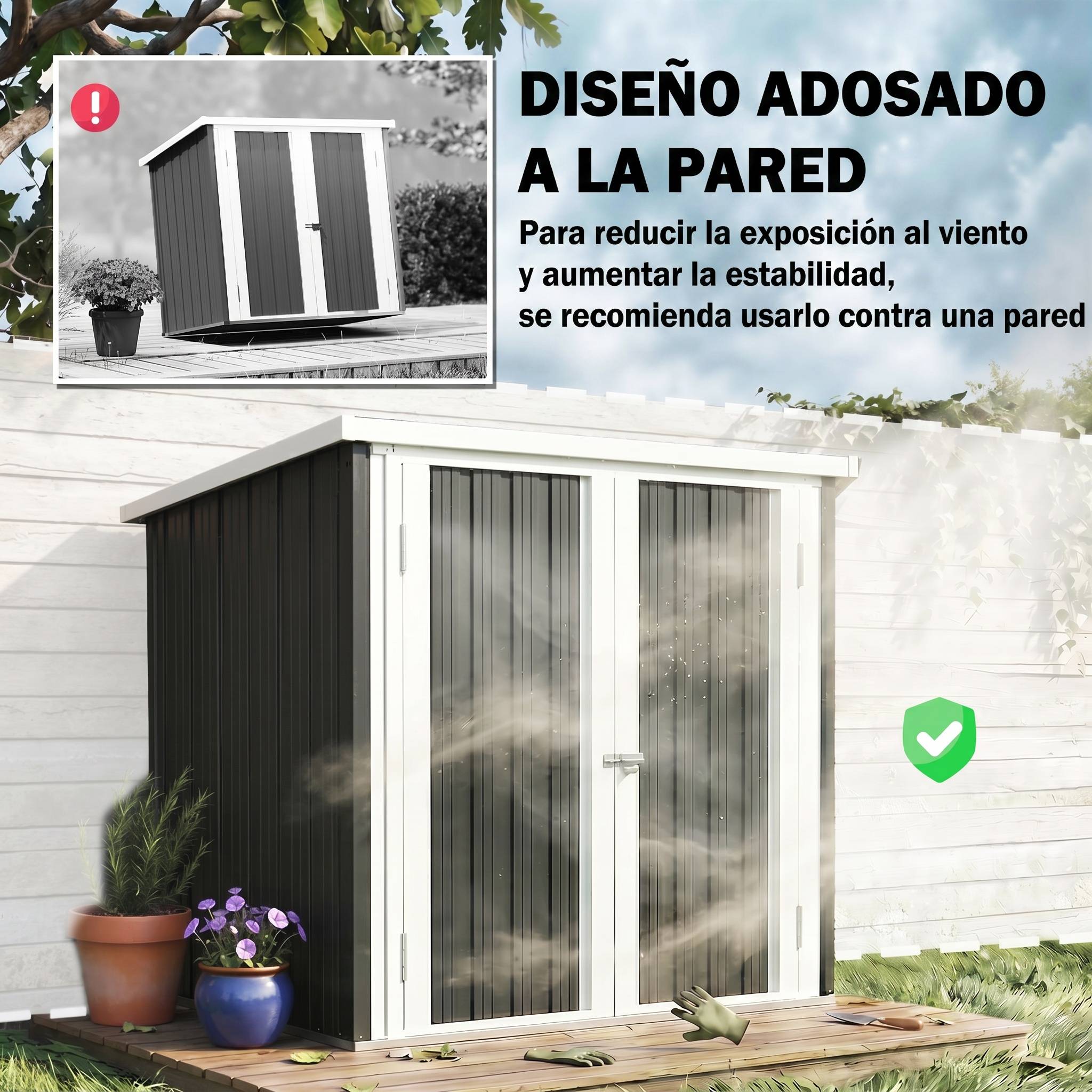 Abri de jardin extérieur 1,26 m² (147 x 86 x 134 cm) avec 2 portes et serrure, noir, idéal pour le rangement d'outils. - Image 8