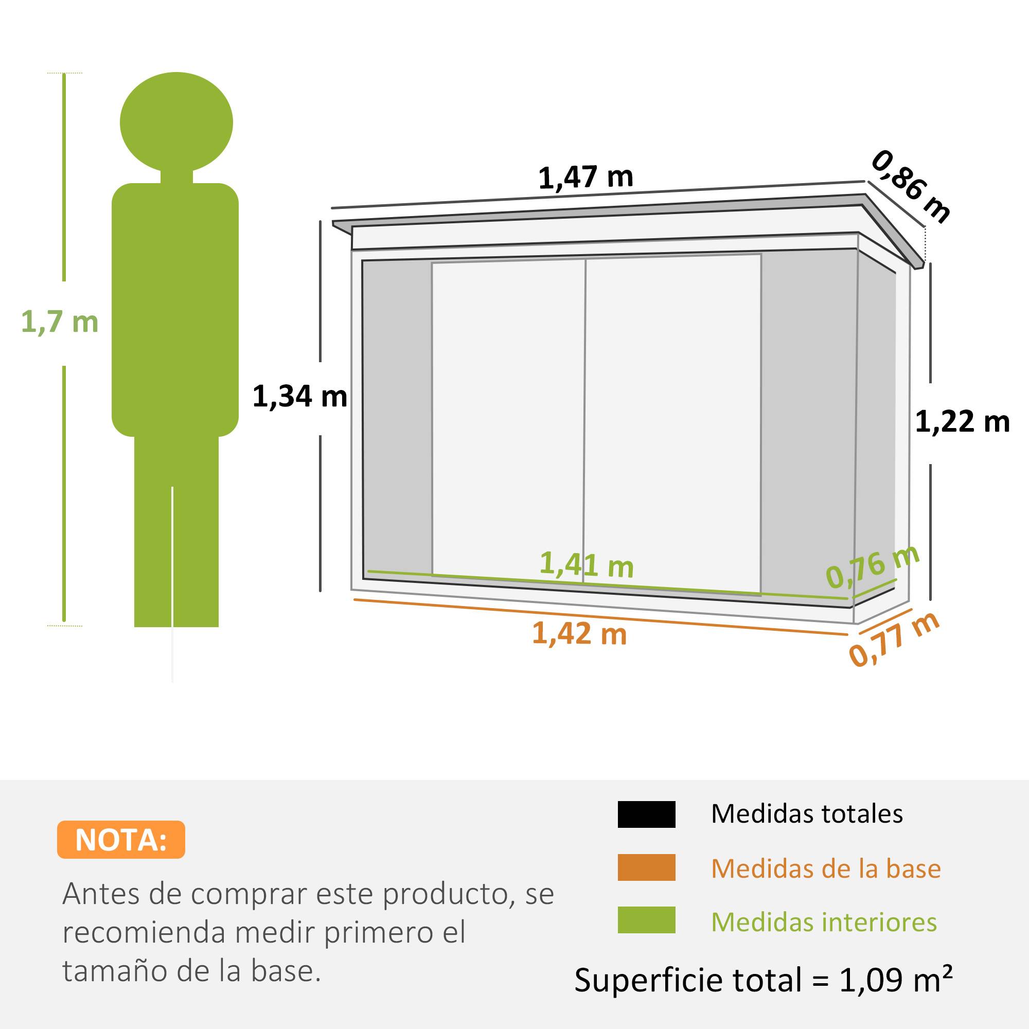 Abri de jardin extérieur 1,26 m² (147 x 86 x 134 cm) avec 2 portes et serrure, noir, idéal pour le rangement d'outils. - Image 5