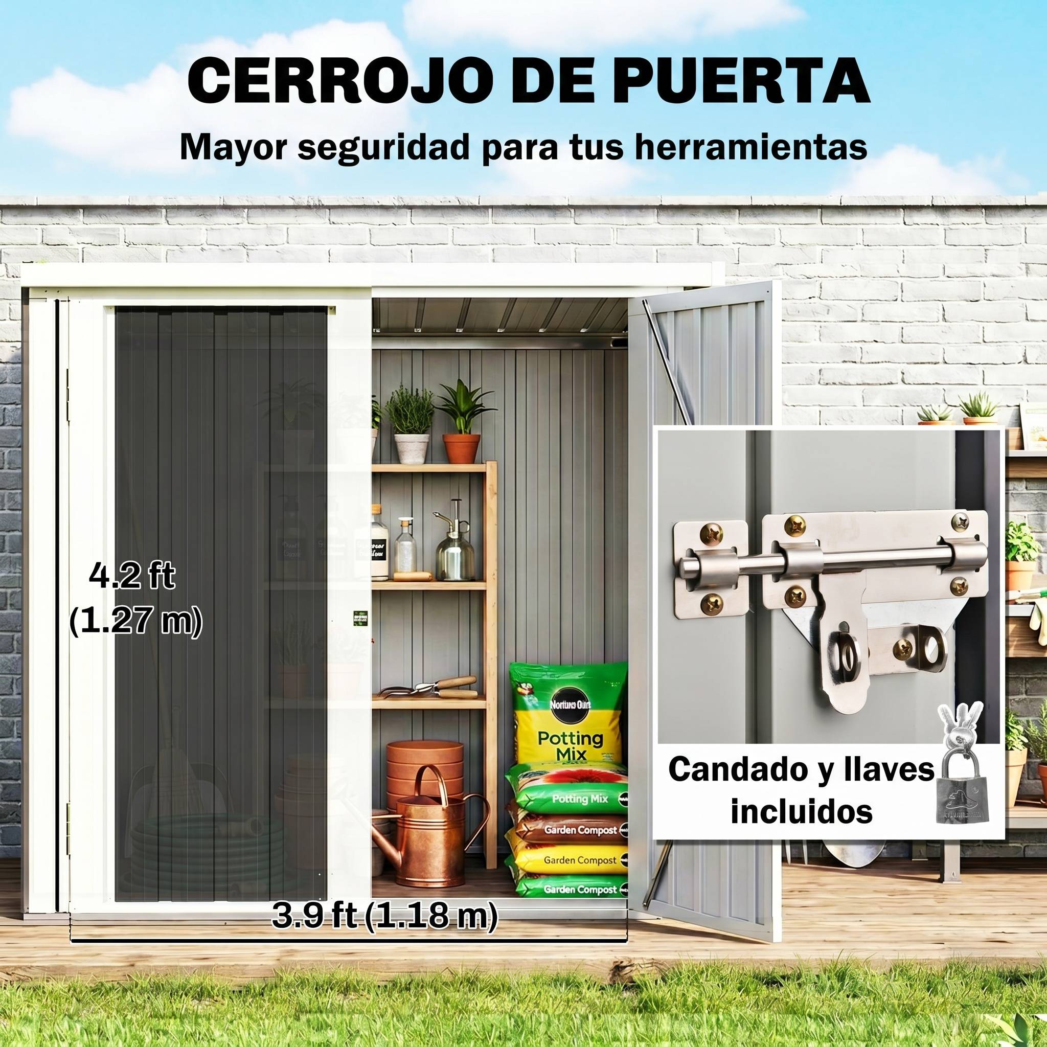Abri de jardin extérieur 1,26 m² (147 x 86 x 134 cm) avec 2 portes et serrure, noir, idéal pour le rangement d'outils. - Image 7