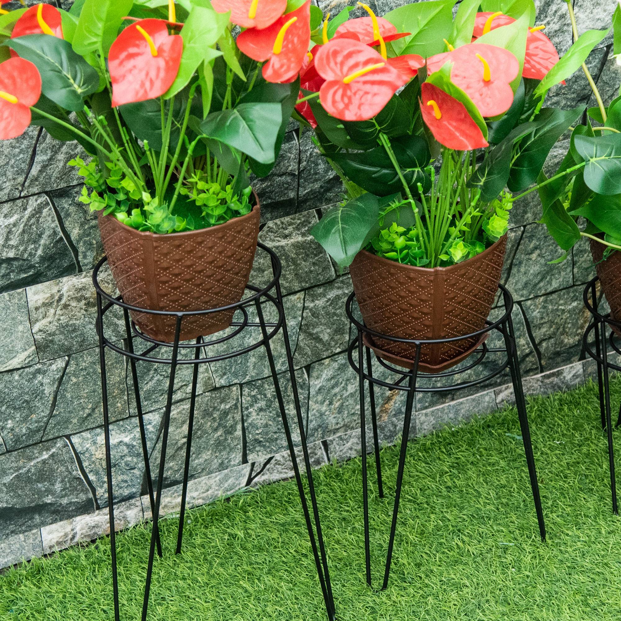 Lot de 3 porte-plantes en fil d'acier pour salon et balcon hauteurs variées noir - ComfortXL Outdoor Living - Image 9