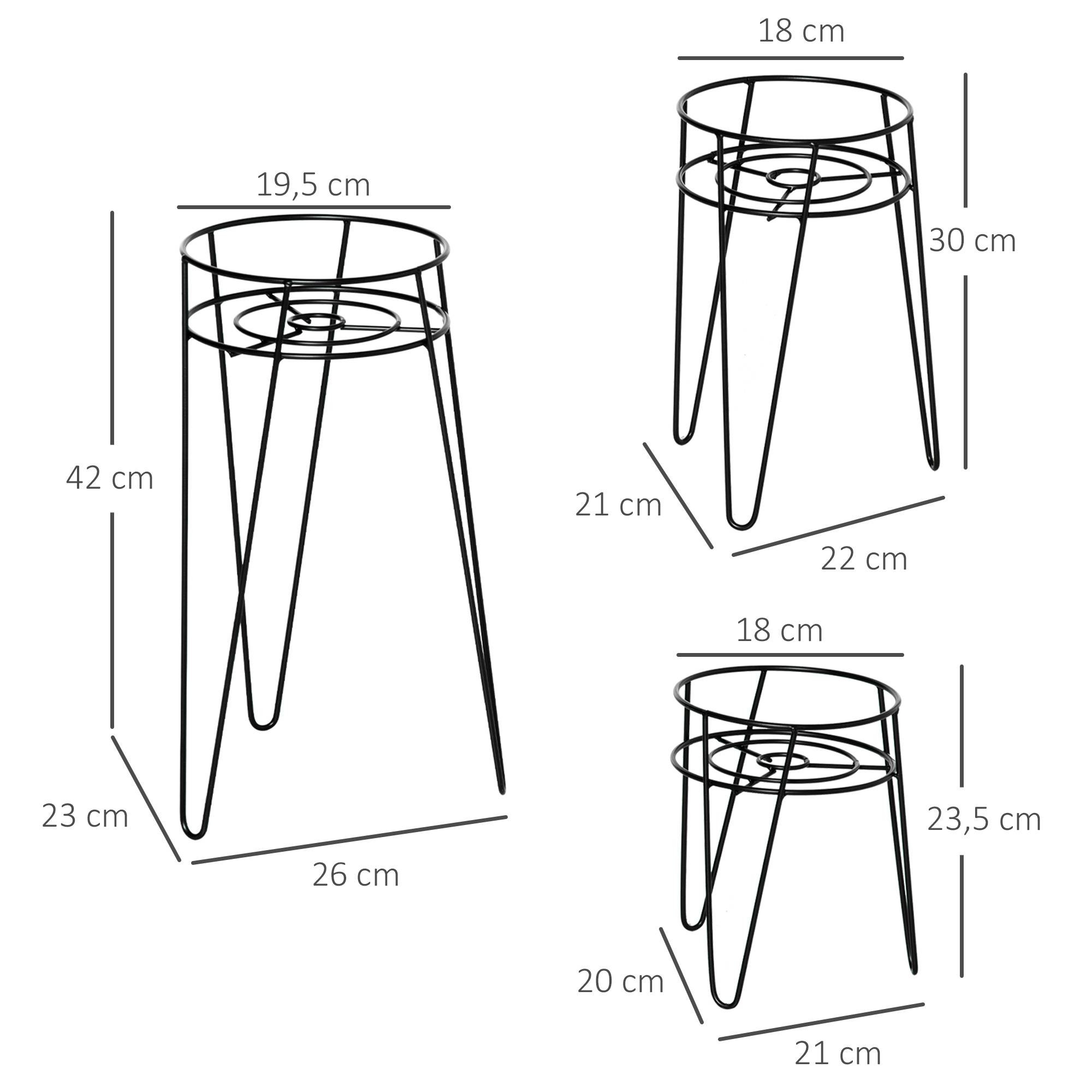 Lot de 3 porte-plantes en fil d'acier pour salon et balcon hauteurs variées noir - ComfortXL Outdoor Living - Image 5