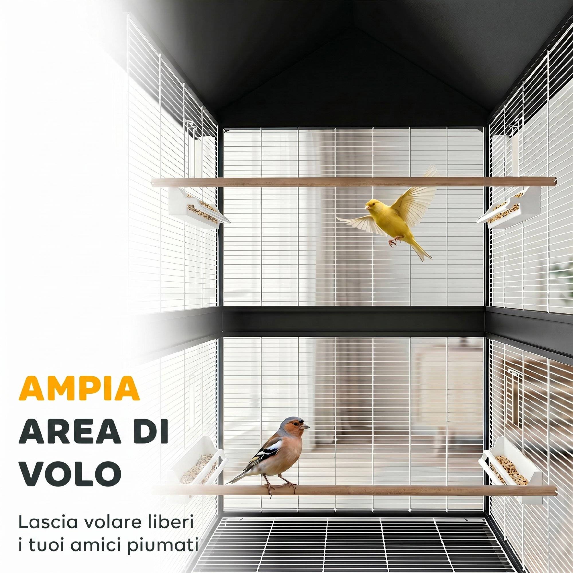 Grande cage à oiseaux avec roulettes, plateau amovible, perchoirs, toit, pour perroquets et canaris, noire - Image 7