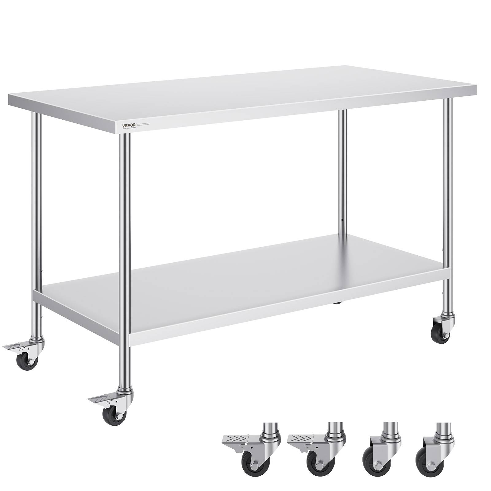 Vevor - VEVOR Table travail inox 76,2x152,4x95,5cm, roulettes, 3 H régl., rangement, restaurant/maison/bar. - Image 1
