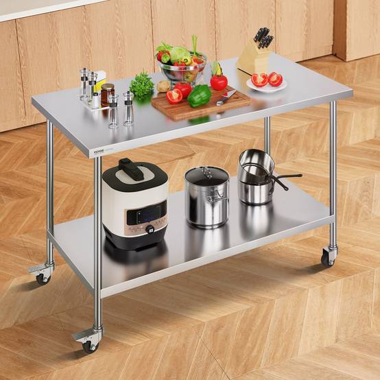 Vevor - VEVOR Table travail inox 76,2x152,4x95,5cm, roulettes, 3 H régl., rangement, restaurant/maison/bar. - Image 8