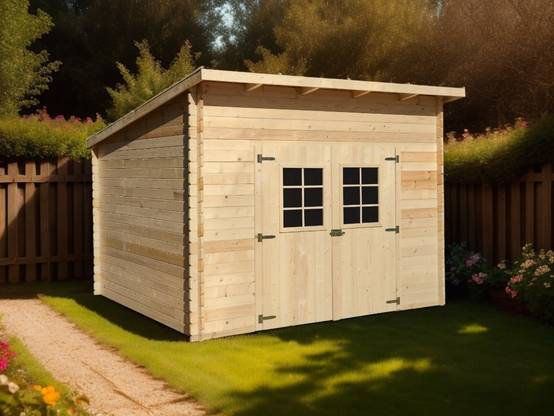 Habrita - Abri Madriers bois massif - 28 mm - surface extérieur 9,09 m2 - Toit monopente - toiture polycarbonate double peau - Image 2