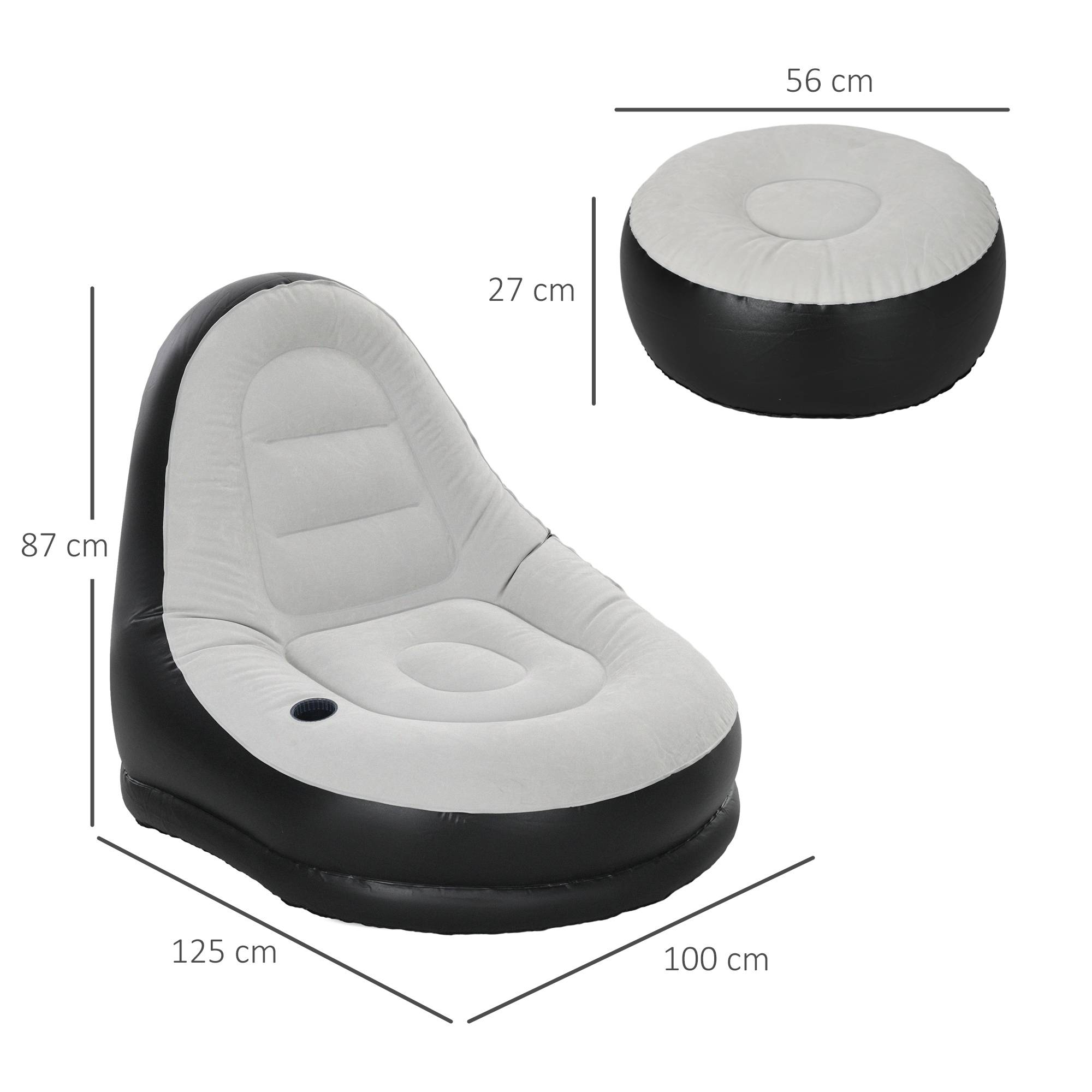 Sans Marque - Fauteuil gonflable, extérieur, 125x100x87cm, gris+noir - Image 5