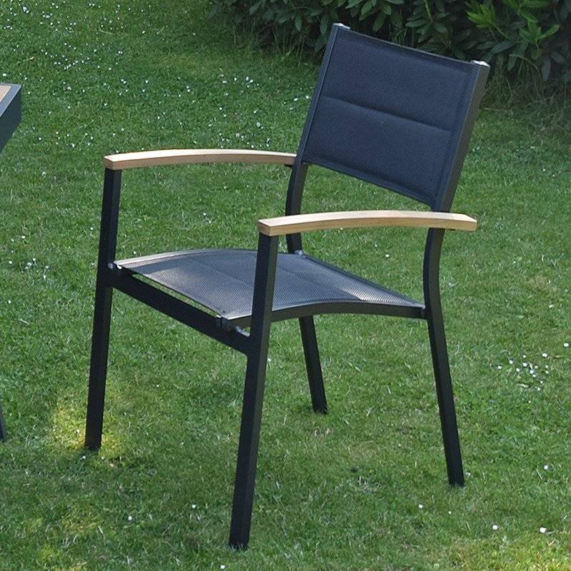 Fauteuil teck et aluminium noir Casablanca - Gecko Jardin - Image 1