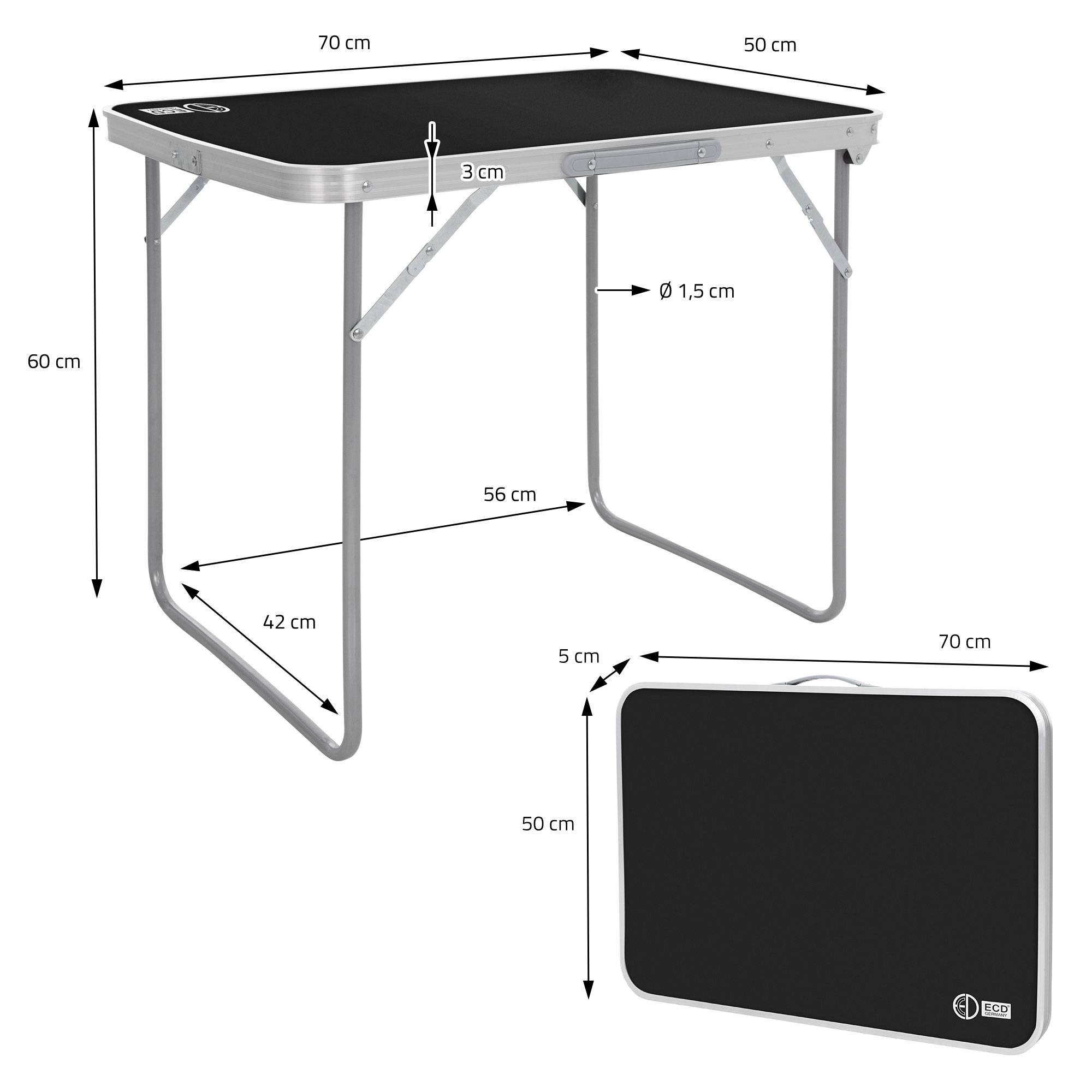 Ecd-Germany - Table de Camping Pliante, 70x50x60 cm, Noir/Argent, en Aluminium, Plateau en MDF, Rectangulaire - Image 9
