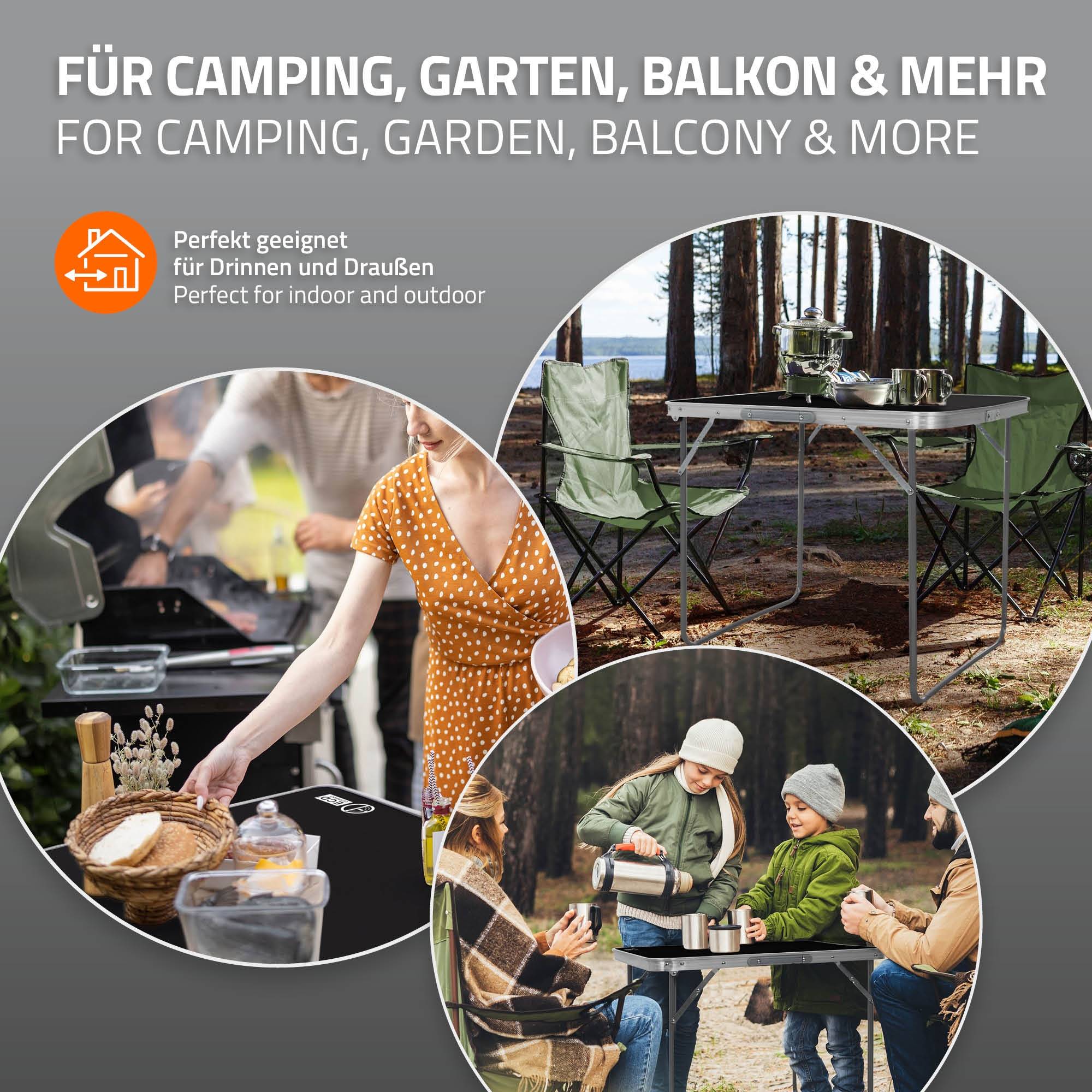 Ecd-Germany - Table de Camping Pliante, 70x50x60 cm, Noir/Argent, en Aluminium, Plateau en MDF, Rectangulaire - Image 8