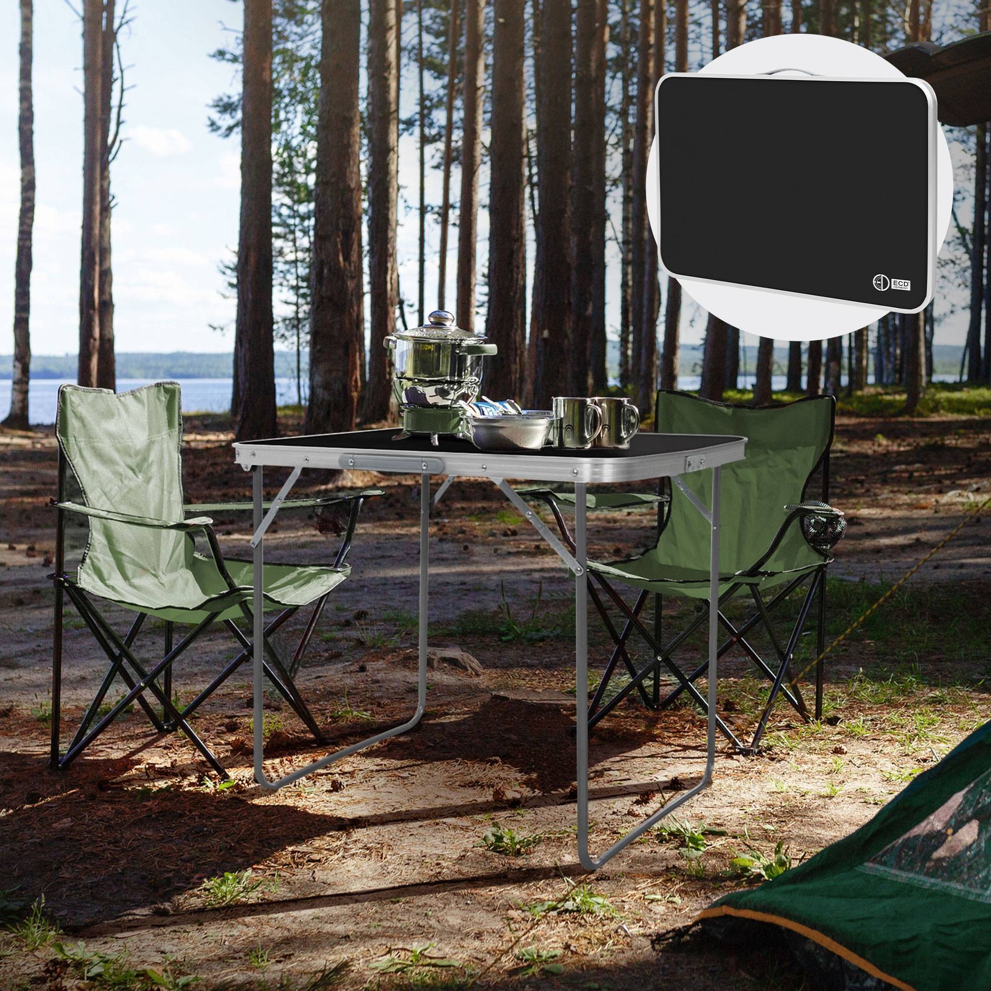 Ecd-Germany - Table de Camping Pliante, 70x50x60 cm, Noir/Argent, en Aluminium, Plateau en MDF, Rectangulaire - Image 2