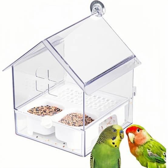 Mangeoire Pour Oiseaux Design Coulissant 2 Zones Alimentaires, Matériau ABS Solide Blanche - Lytech - Image 1