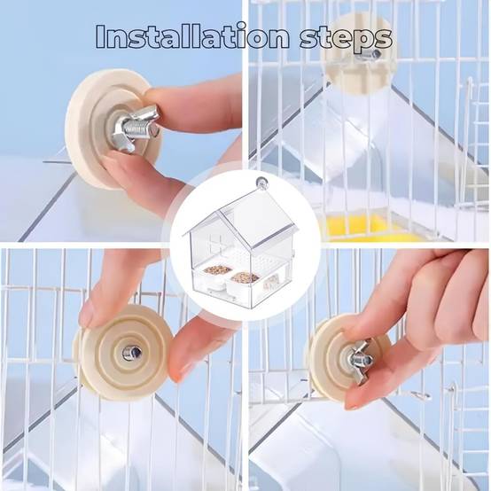 Mangeoire Pour Oiseaux Design Coulissant 2 Zones Alimentaires, Matériau ABS Solide Blanche - Lytech - Image 4