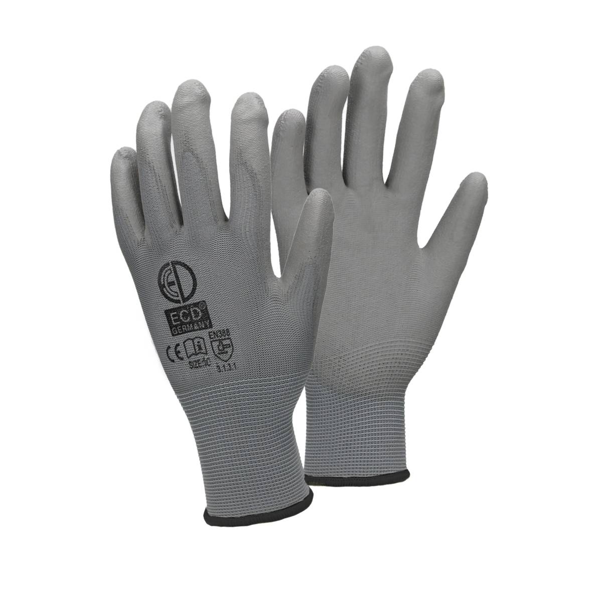 Ecd-Germany - ECD Germany 480 paires de gants de travail avec revêtement PU, taille 10-XL, gris, respirant, antidérapant - Image 1