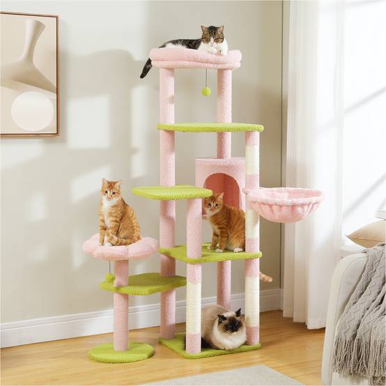 Arbre à Chat Géant 150 cm avec Hamac et Perchoirs Rose PAWZ Road - Image 3