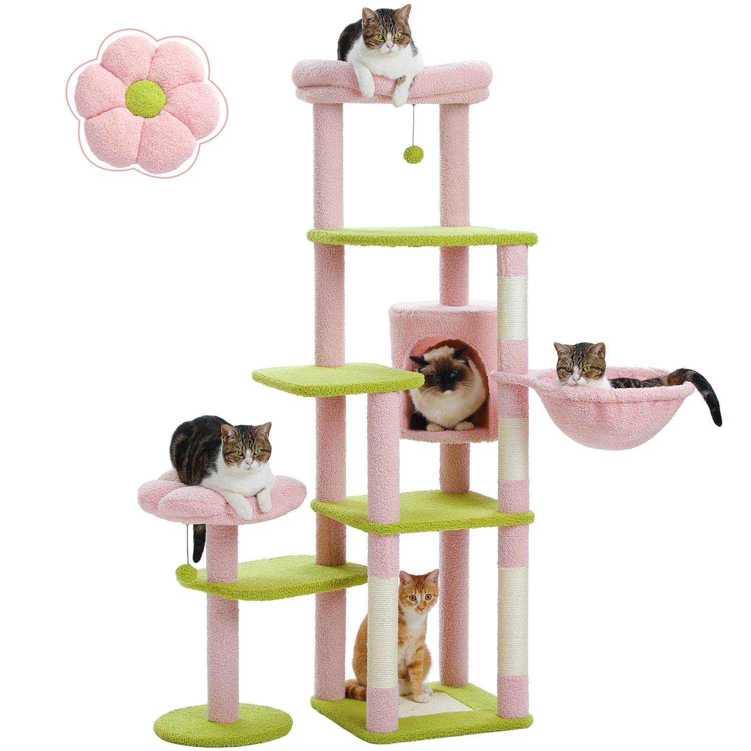 Arbre à Chat Géant 150 cm avec Hamac et Perchoirs Rose PAWZ Road - Image 1