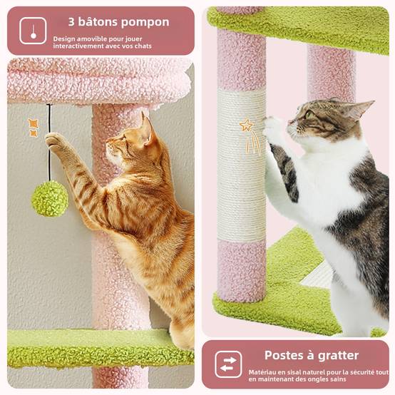 Arbre à Chat Géant 150 cm avec Hamac et Perchoirs Rose PAWZ Road - Image 4