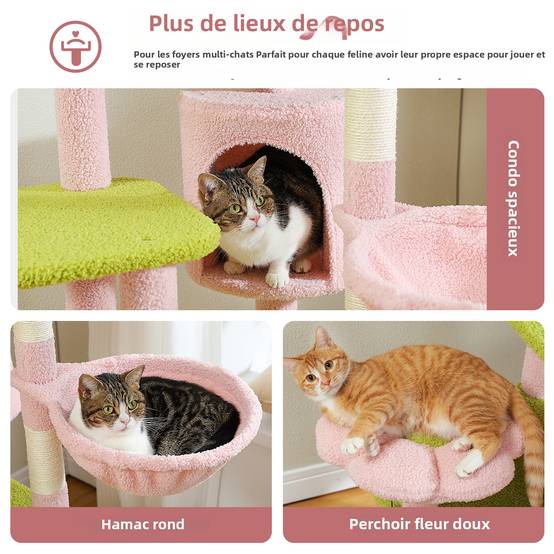Arbre à Chat Géant 150 cm avec Hamac et Perchoirs Rose PAWZ Road - Image 5