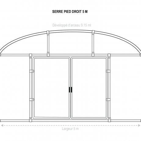 Plastidis - Serre tunnel Deschamps pieds droits larg 5 m pas à 2 m, L 14 m, type 200 microns diffusante Lumisol , Façade 2 portes simples, Sup - Image 5